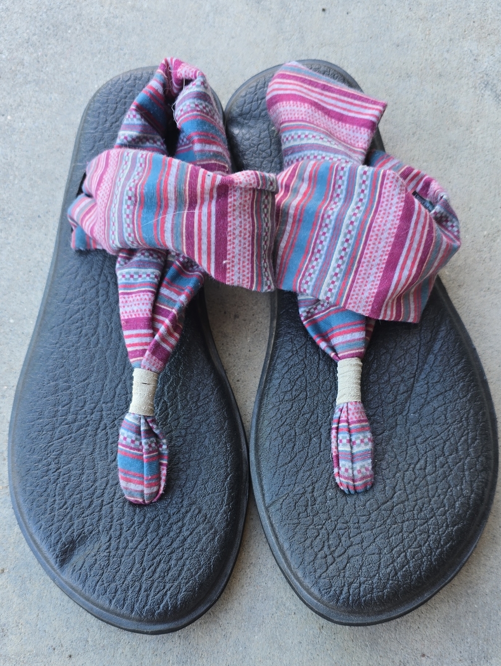 Sanuk Pink Striped Fabric Tie-Front Sandals